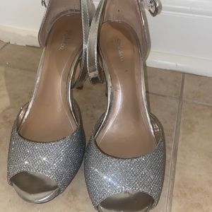 Sliver ankle strap heels